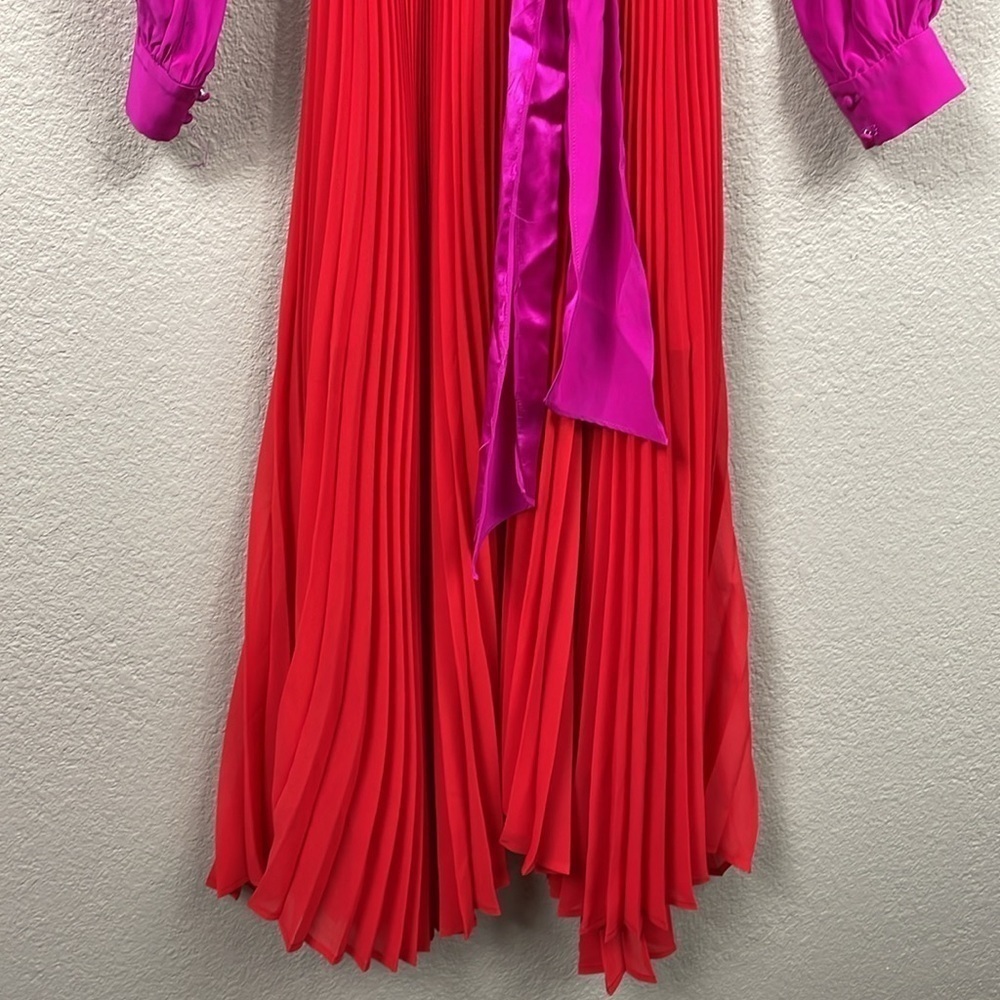 DELFI Collective Camille Dress Pink Red Long Sleeve Pleated Midi Sz XS - Picture 5 of 16